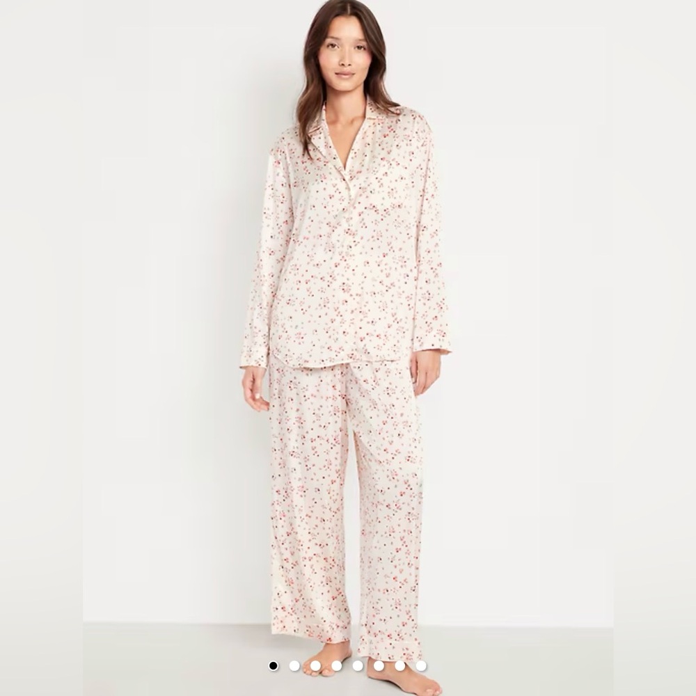 Old Navy Pink Red & White Floral Satin Women's Pajama Set